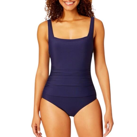 Anne Cole Women’s Square Neck One Piece Swimsuit XS Color Navy - Picture 1 of 8